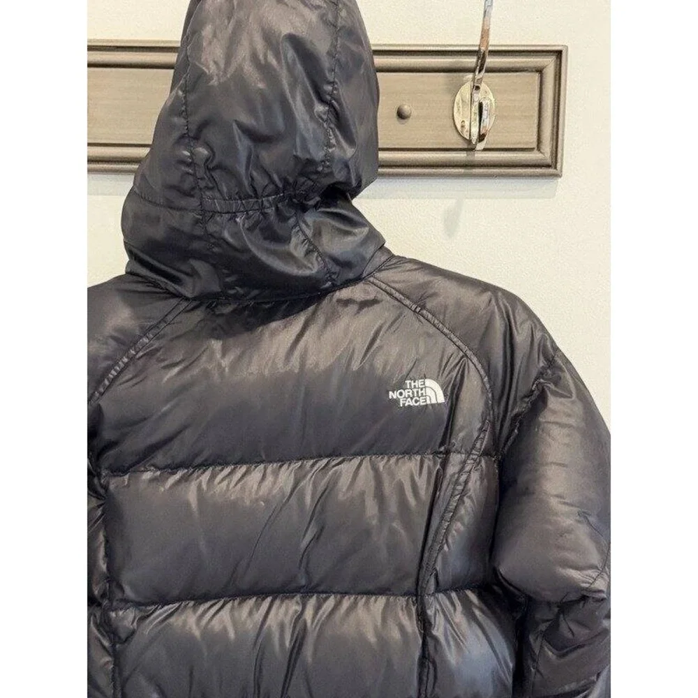The North Face 550 Fill Black Quilted Down Jacket Hooded Nylon Full Zip Girls XL